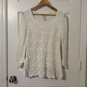 Christina White 100% Cotton Crochet Knit Sweater Scalloped Sleeve Medium